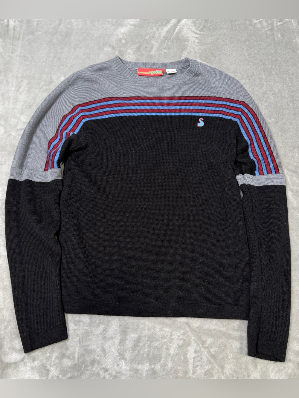 90's Delia's Catalog Sweater By Spill Black Blue Red Stripes Women's Medium
